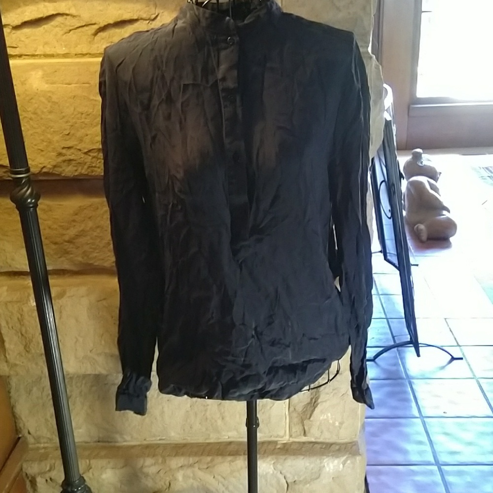 Black partial button down top
